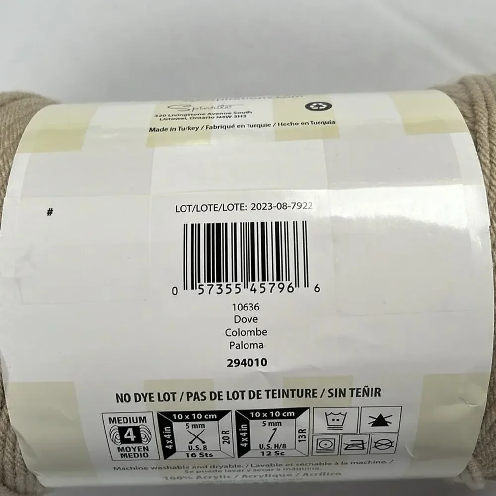 Caron Yarnspirations One Pound Yarn 10636 Dove Beige Acrylic 16 oz Medium - Picture 5 of 7